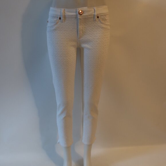 Womens DL1961 "Angel" Mid-Rise Skinny Ankle White Eyelet Jeans 28 - Picture 2 of 11